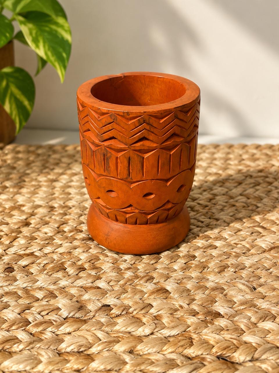 Wood Orange Flower Pot ￼