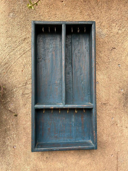 Wooden blue Jewellery Wall Shelf