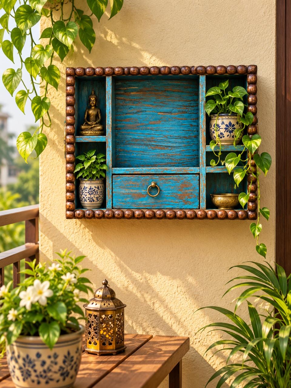 Wooden Blue Wall shelf
