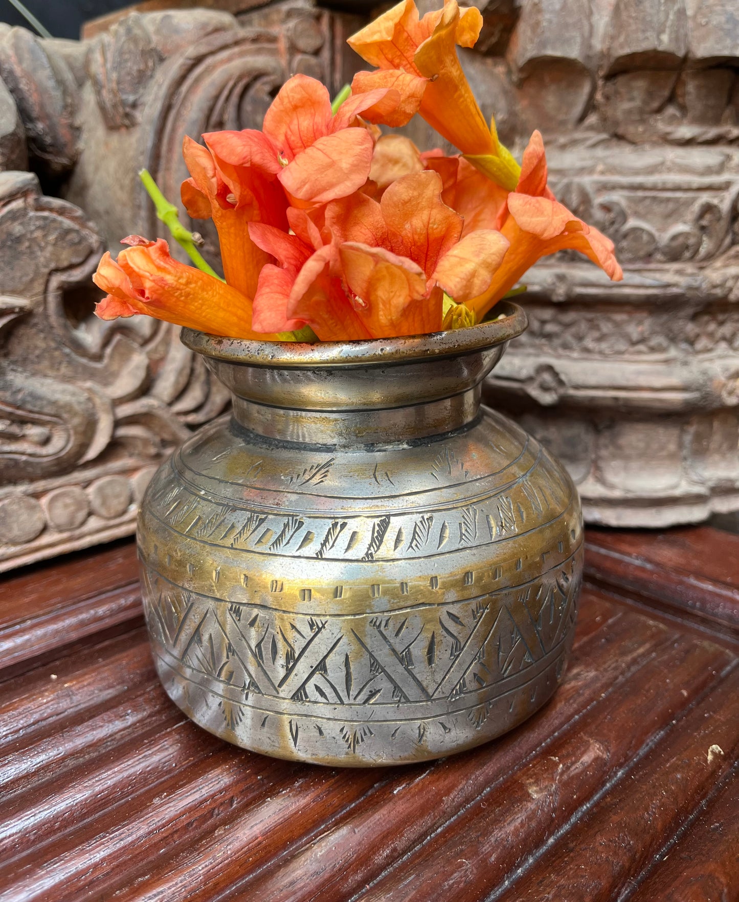 Vintage Brass Round Planter/Pot