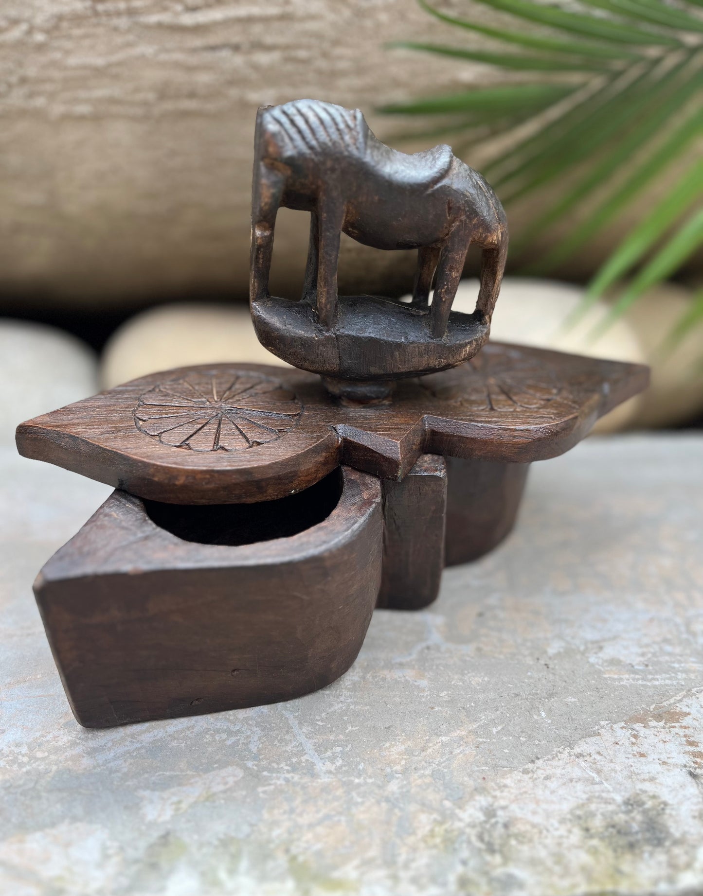 Wood Elephant Head Spice Box