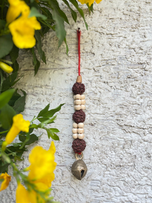 Small Rudraksh Bead Decor Brass Bell Hanging