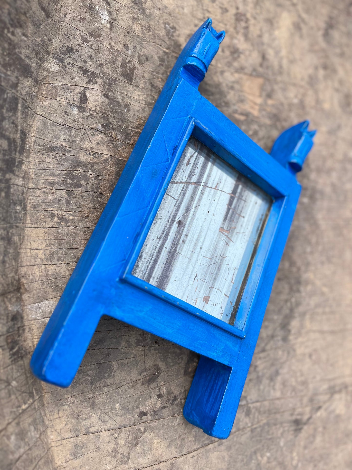 Wooden Blue Gujarati old Mirror