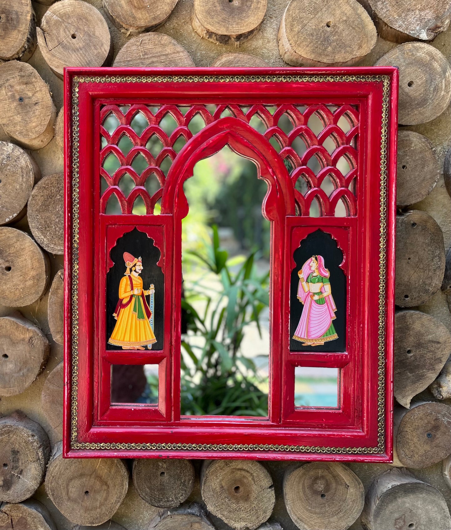 Wooden Red mirror jharokha