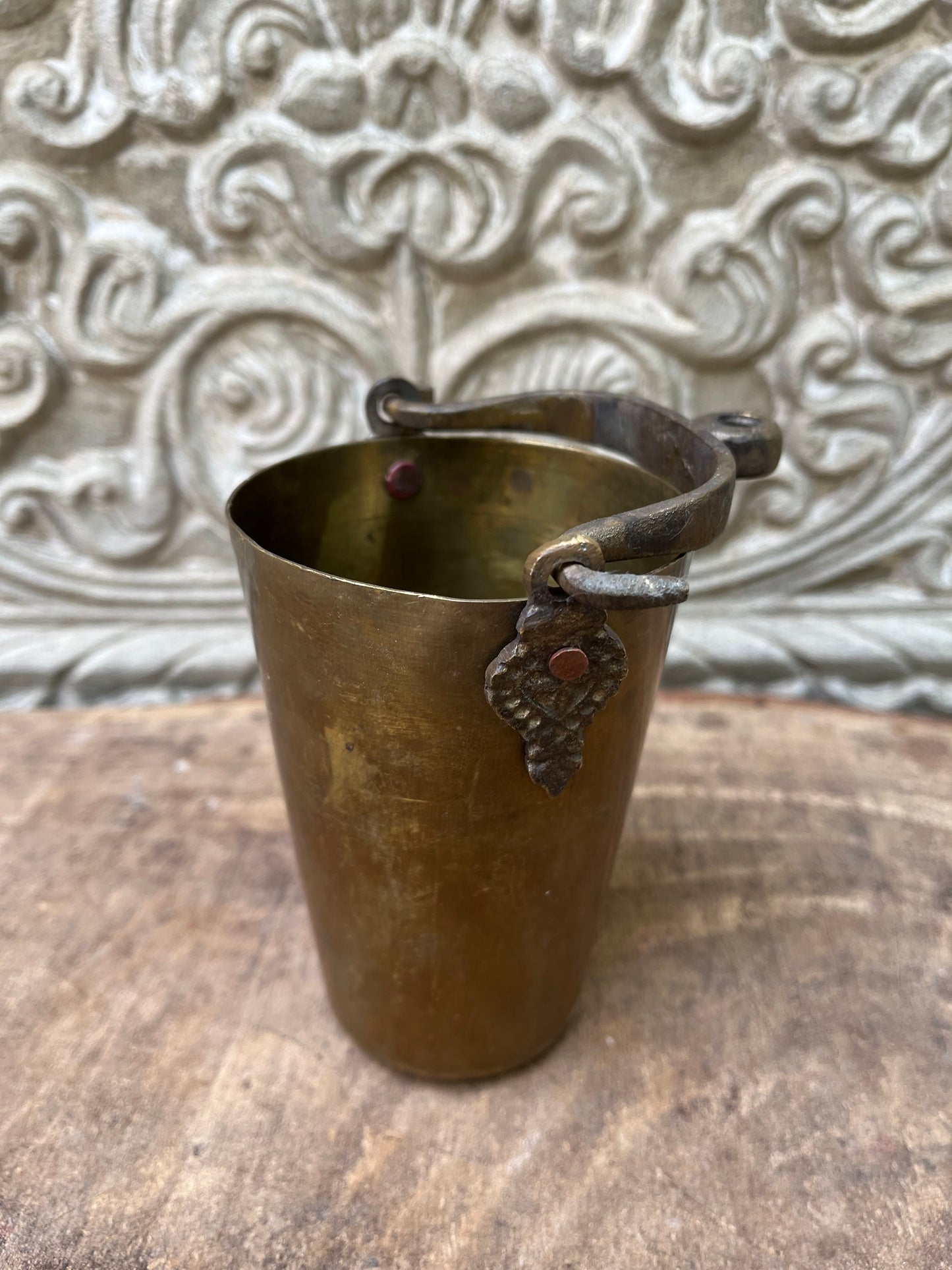 Vintage Brass Glass Flower Pot