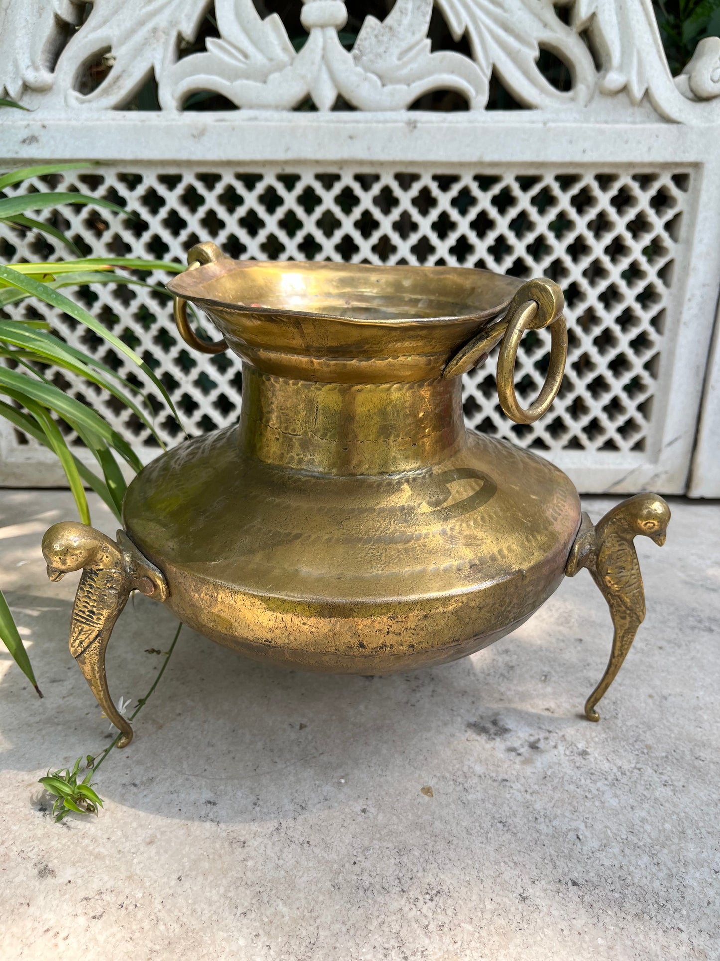 Vintage Brass Pot Bird Stand