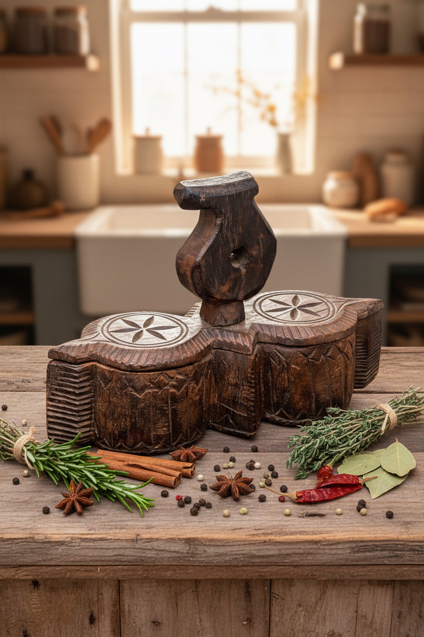 Old Carved Spice Box ￼