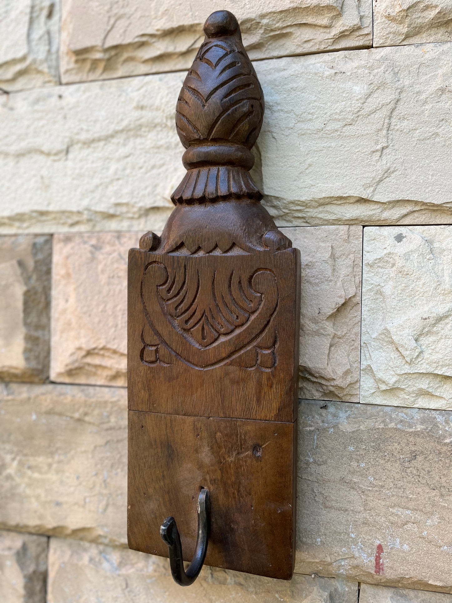 Vintage Wooden carved Iron Wall Hook