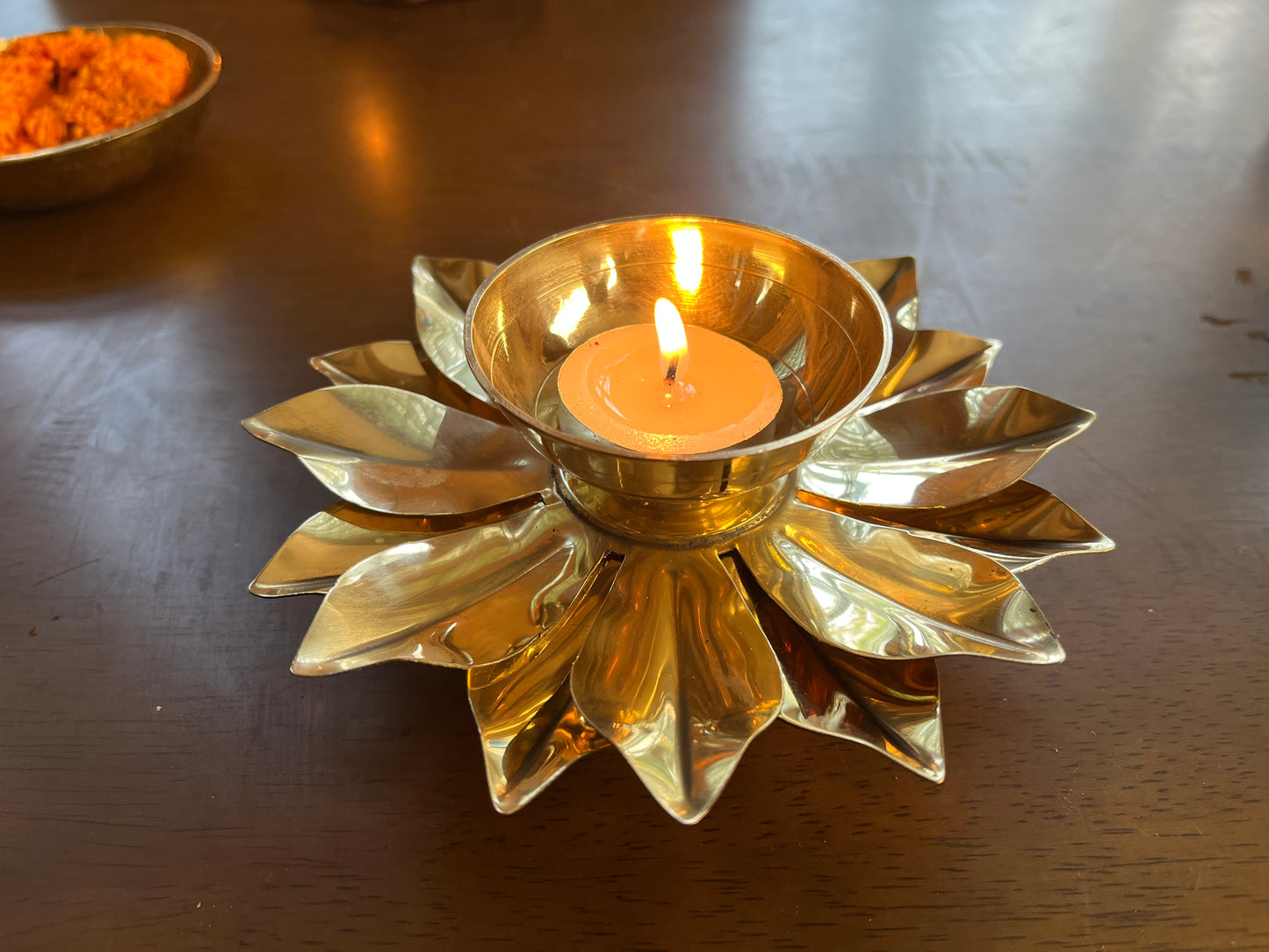 Lotus Gold Brass Table Diya