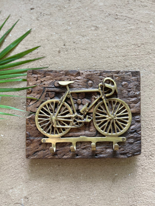 Wooden Wall Panel With Brass Cycle Hook