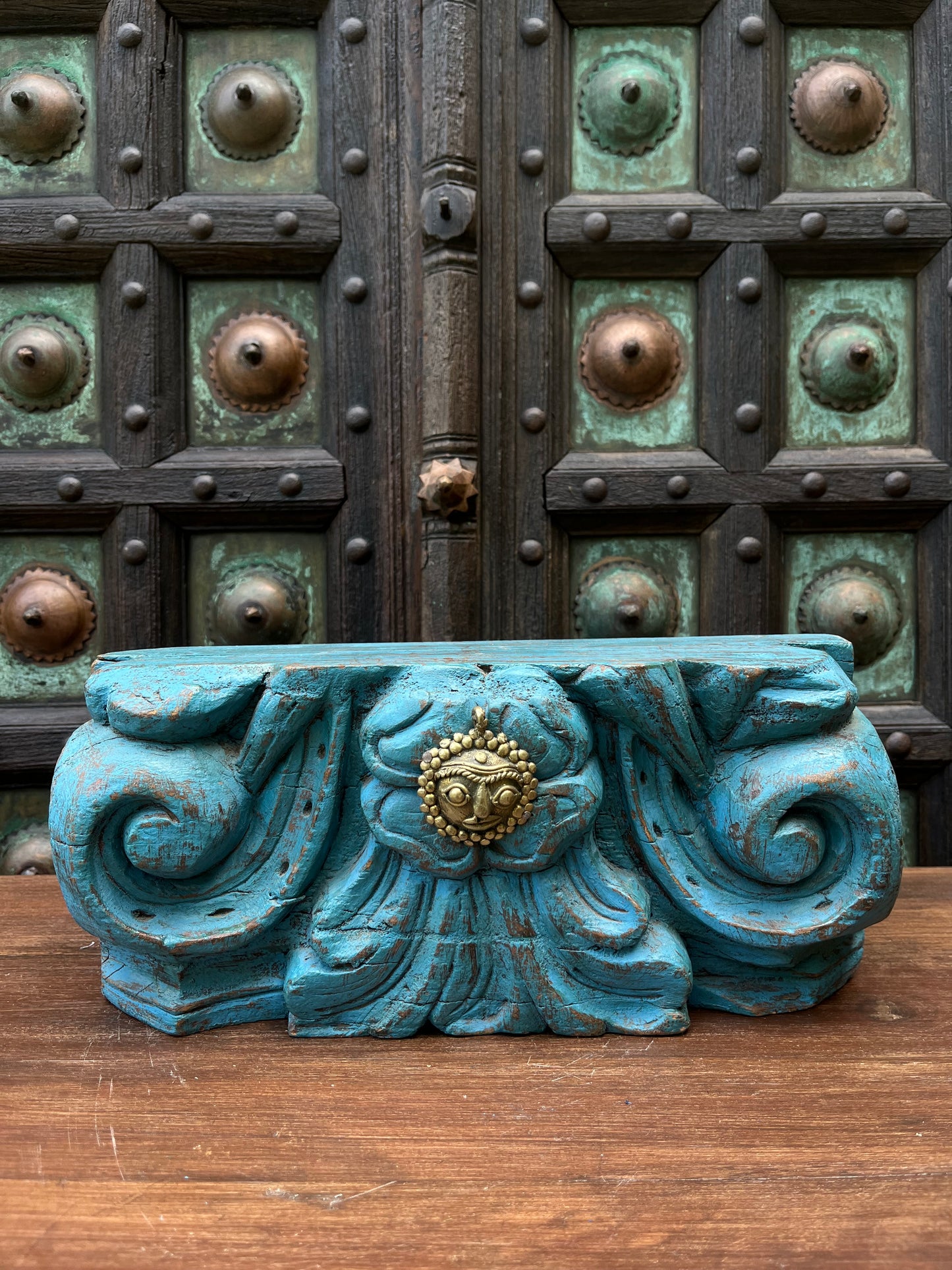 Vintage Hand Carved Blue Bracket