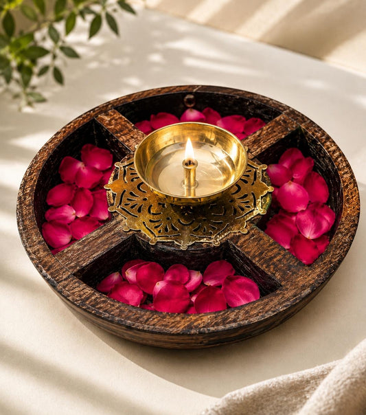 Old Spice Tray as Diya Stand