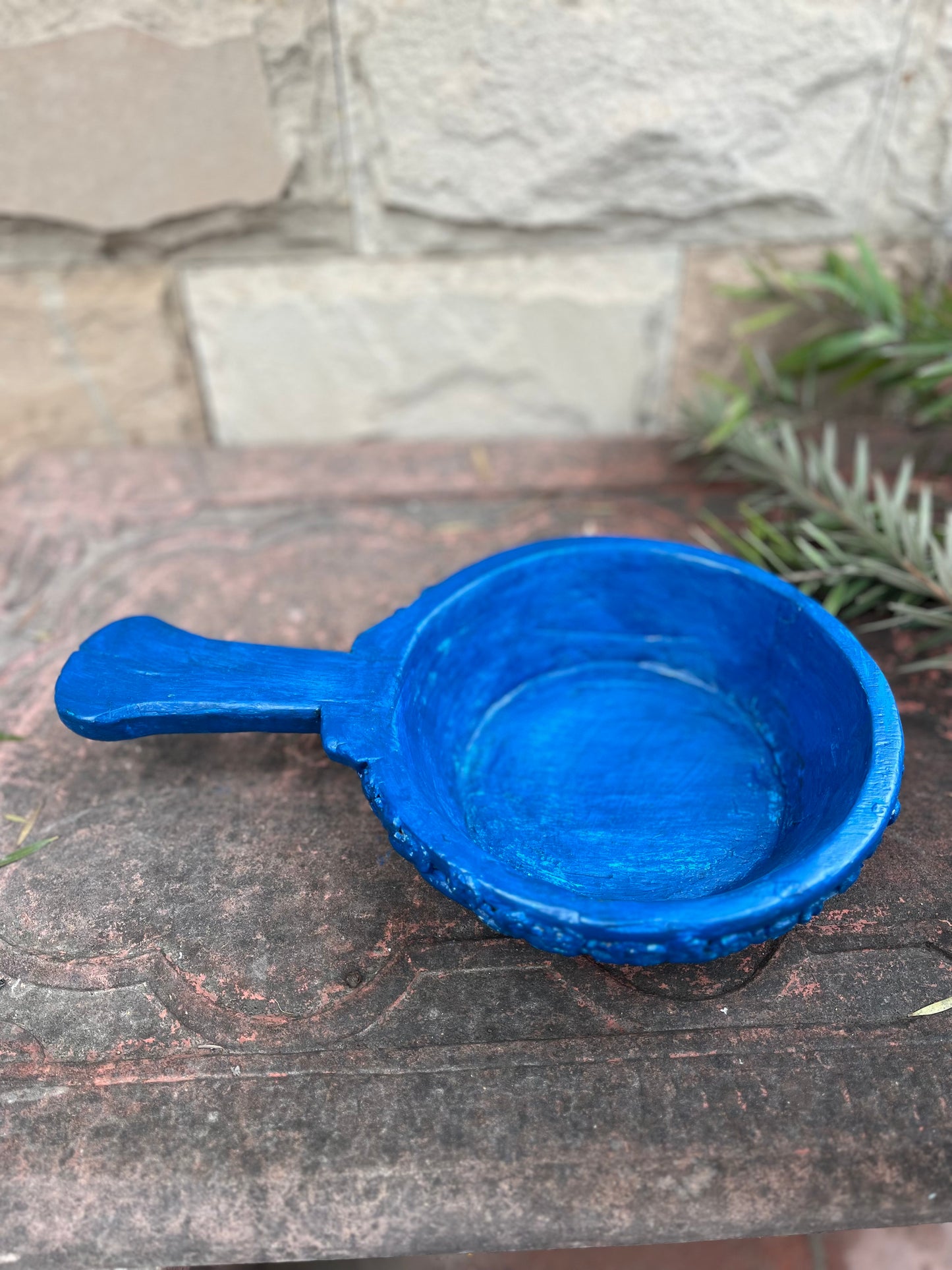 Old Teak Wood Blue Platter Mirror