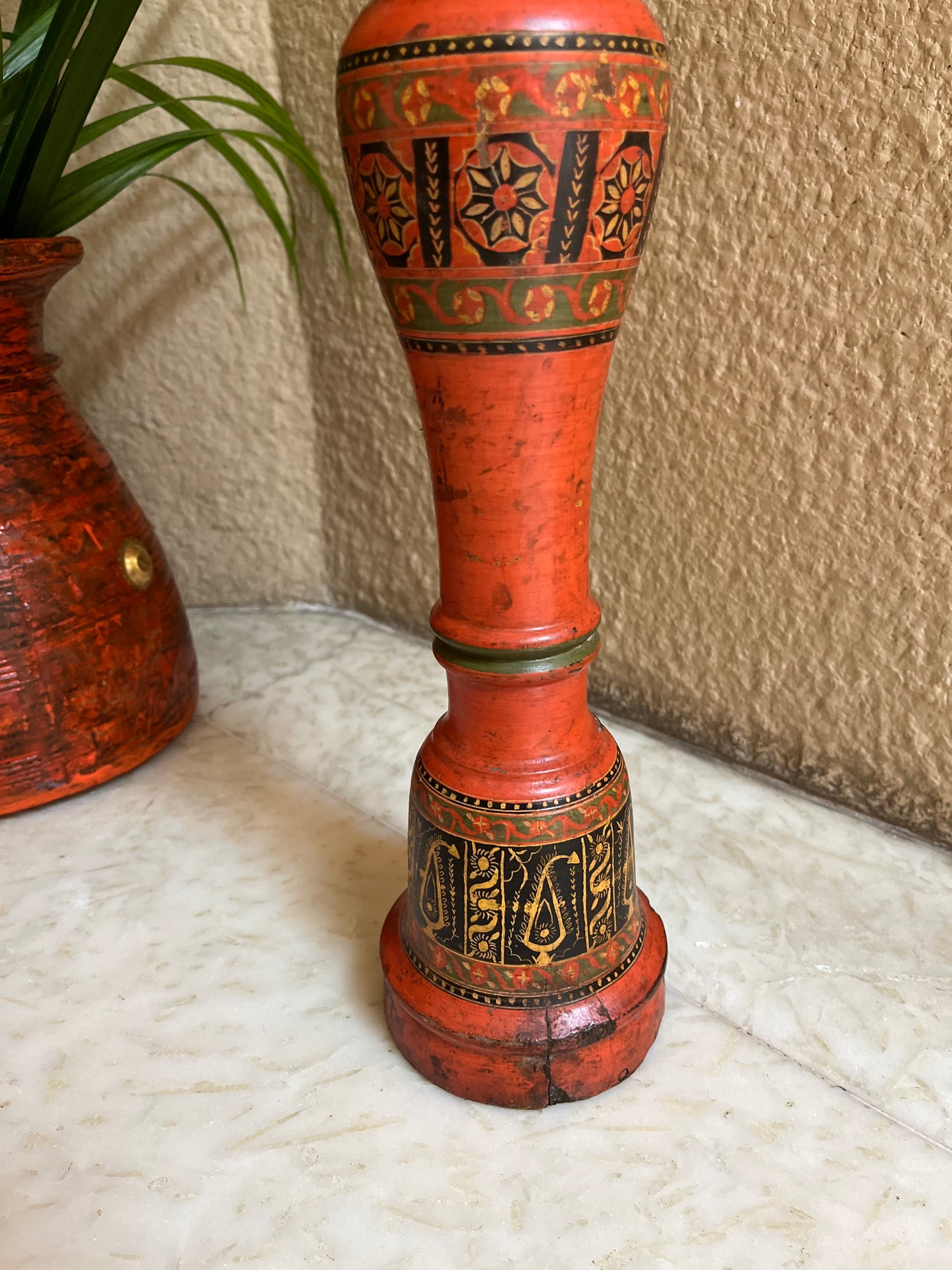 Vintage Lacquer Wood Candle Stand