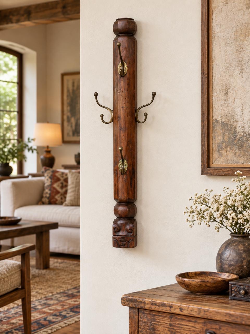 Old Brass Pillar Hook ￼