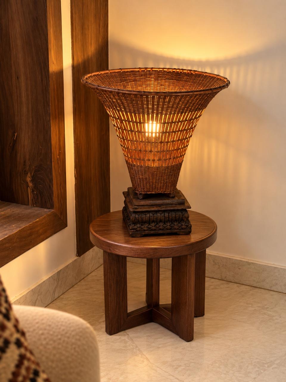 Vintage Wood Base Tea Basket Lamp