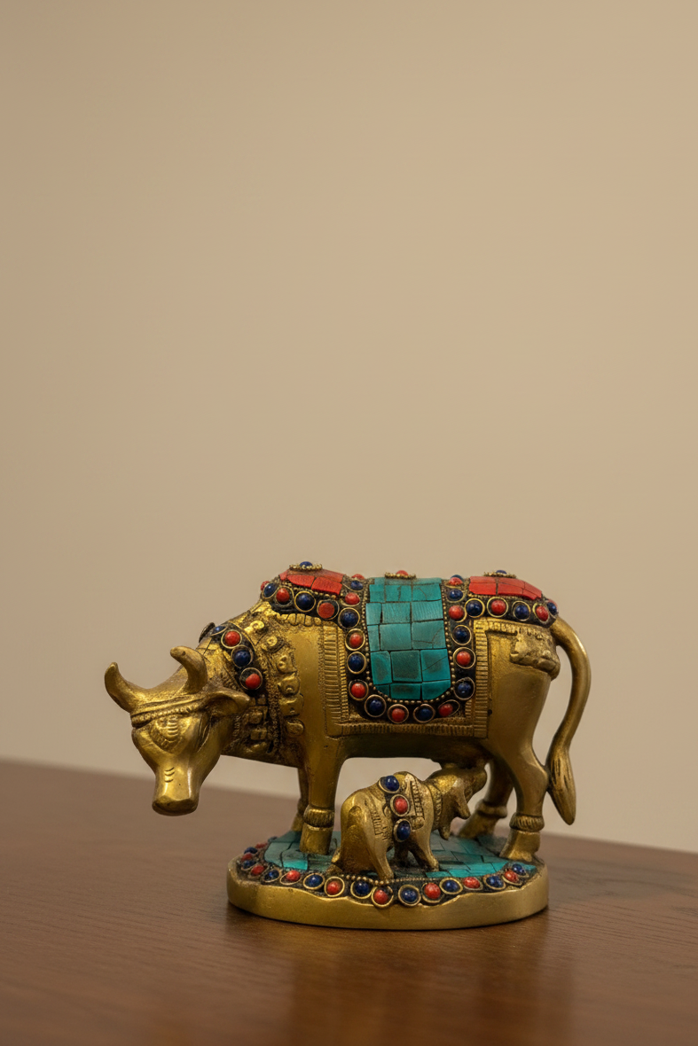 Brass Stone Nandi With Calf