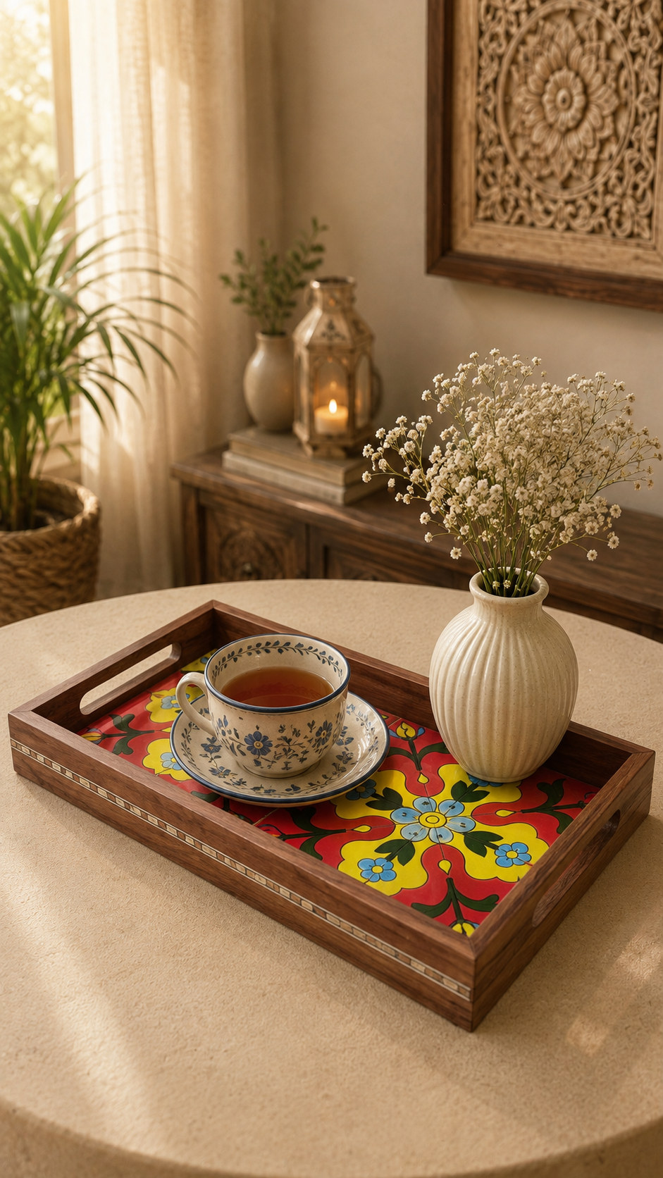 Tiles Tray Serving Snacks ￼