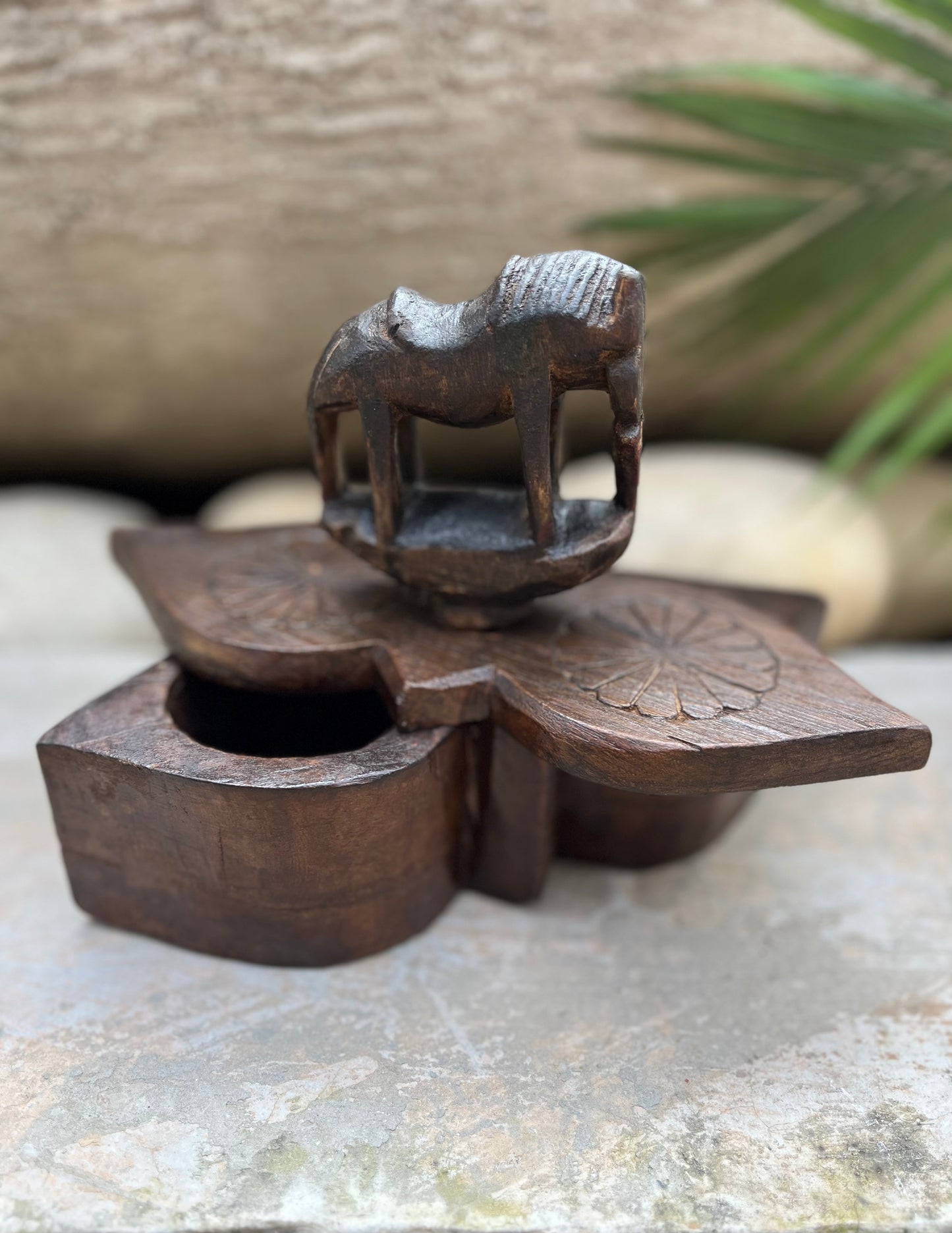 Wood Elephant Head Spice Box