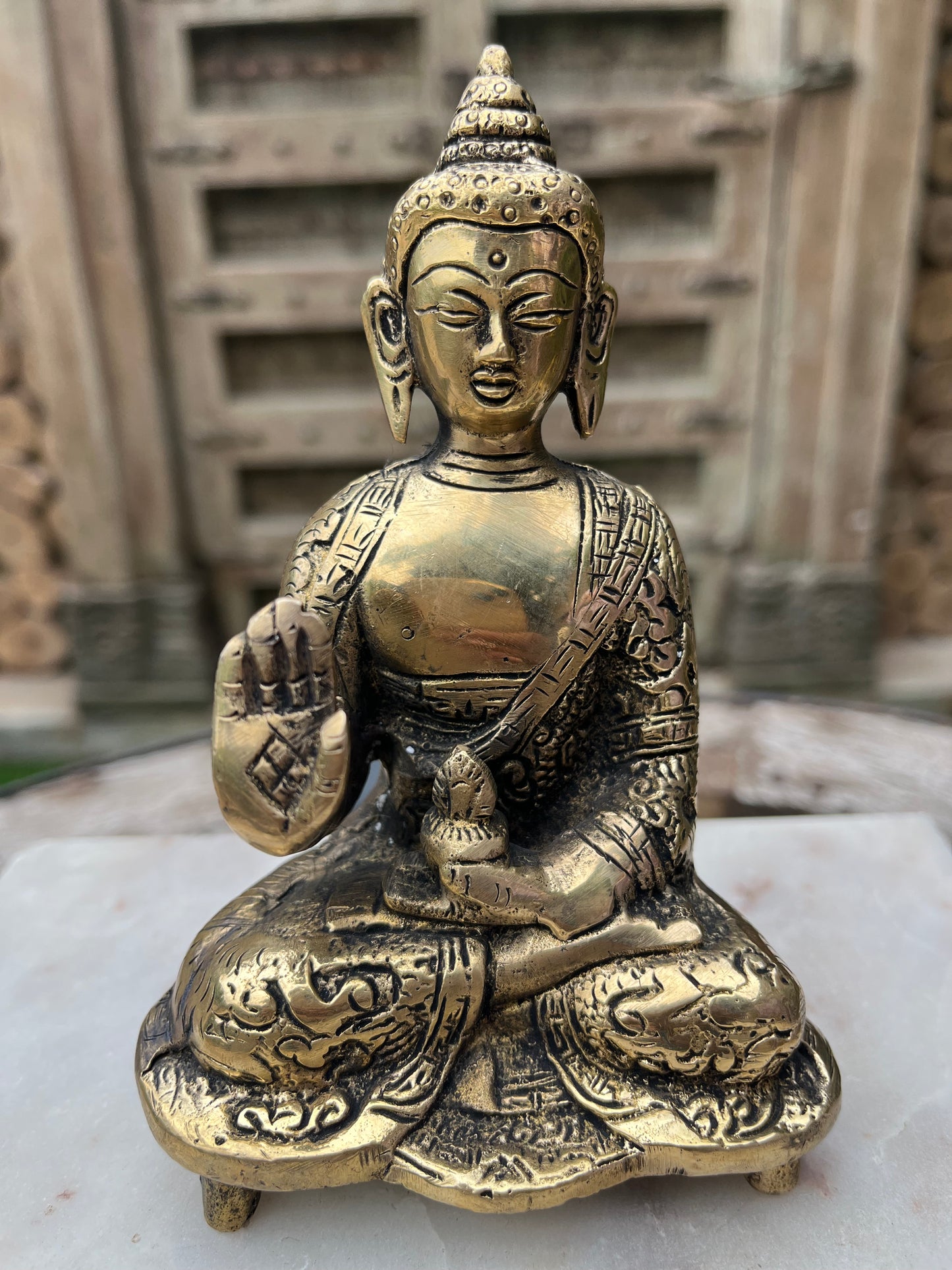 Brass Sitting Buddha Carved Statue