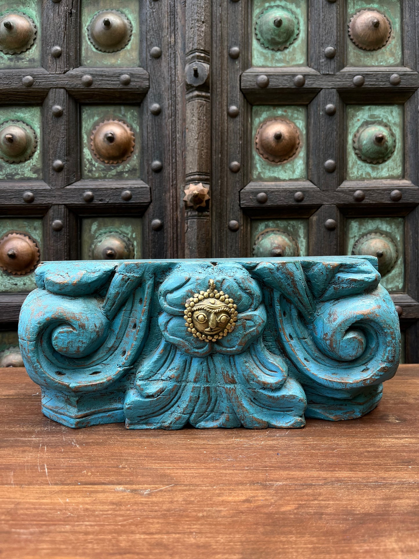 Vintage Hand Carved Blue Bracket