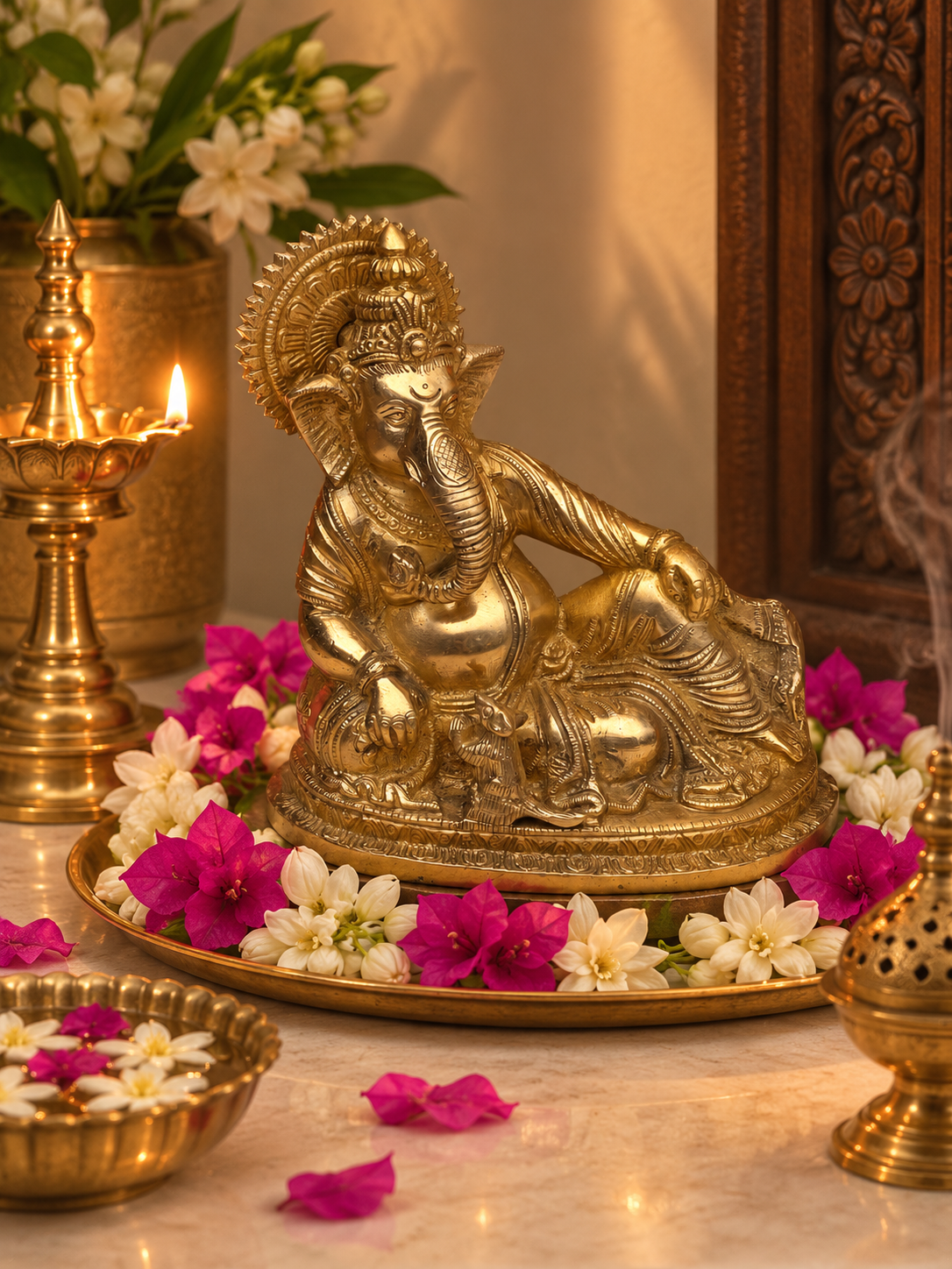 Brass Sitting Ganesha ￼