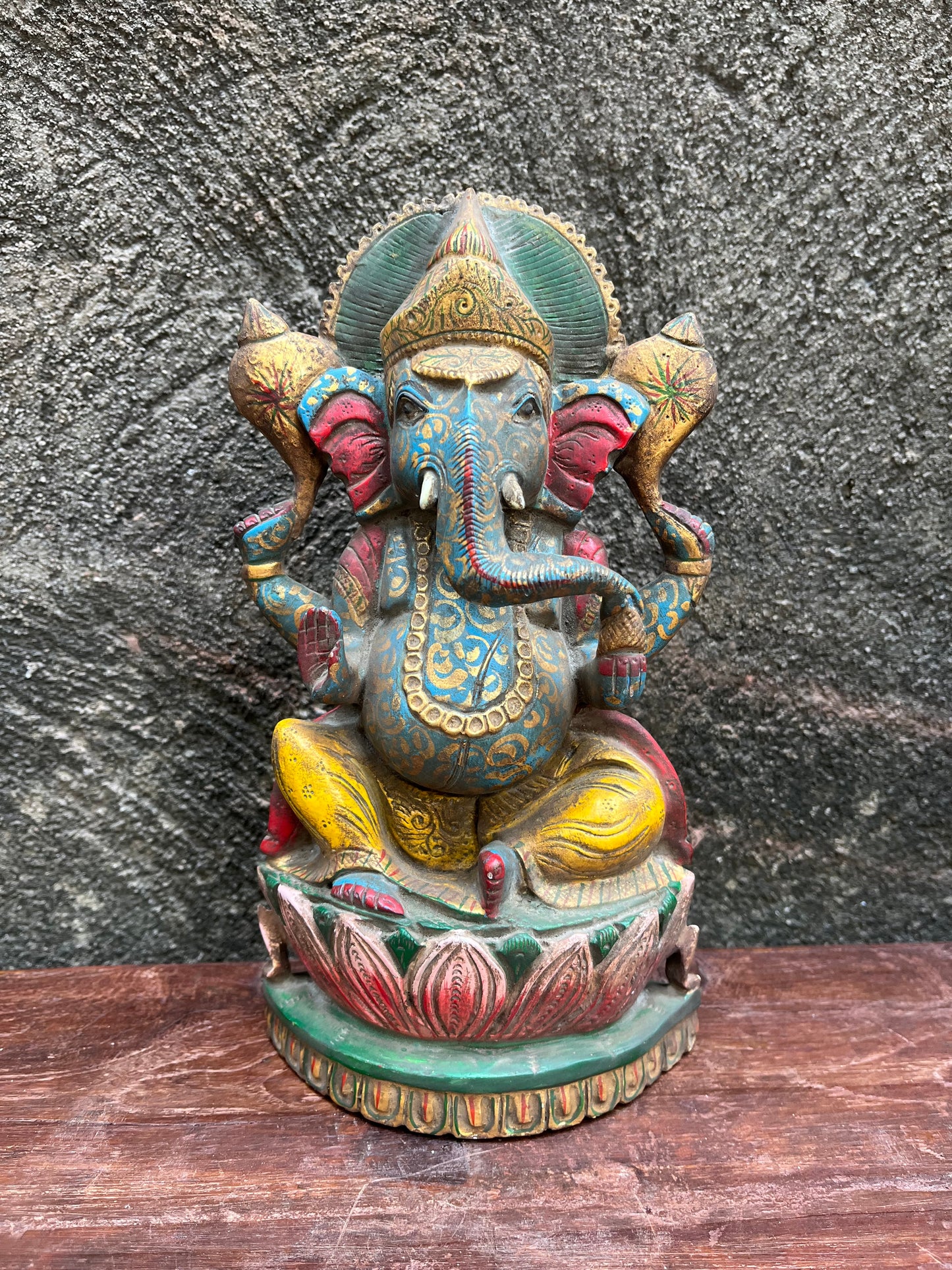 Wood Divine Lord Ganesh Painted