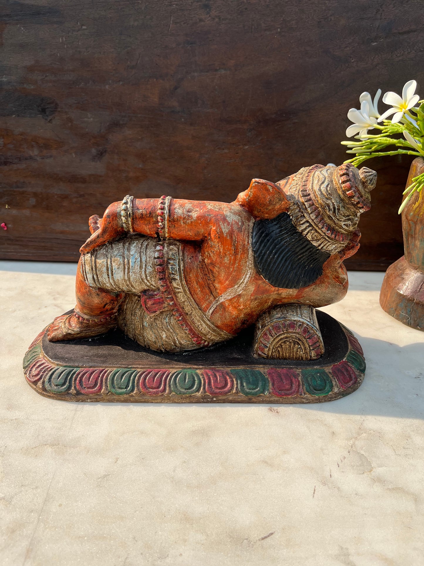 Hand Painted Carved Sleeping Ganesha