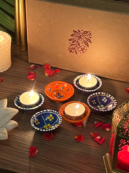 Clay Painted Diya set of Six