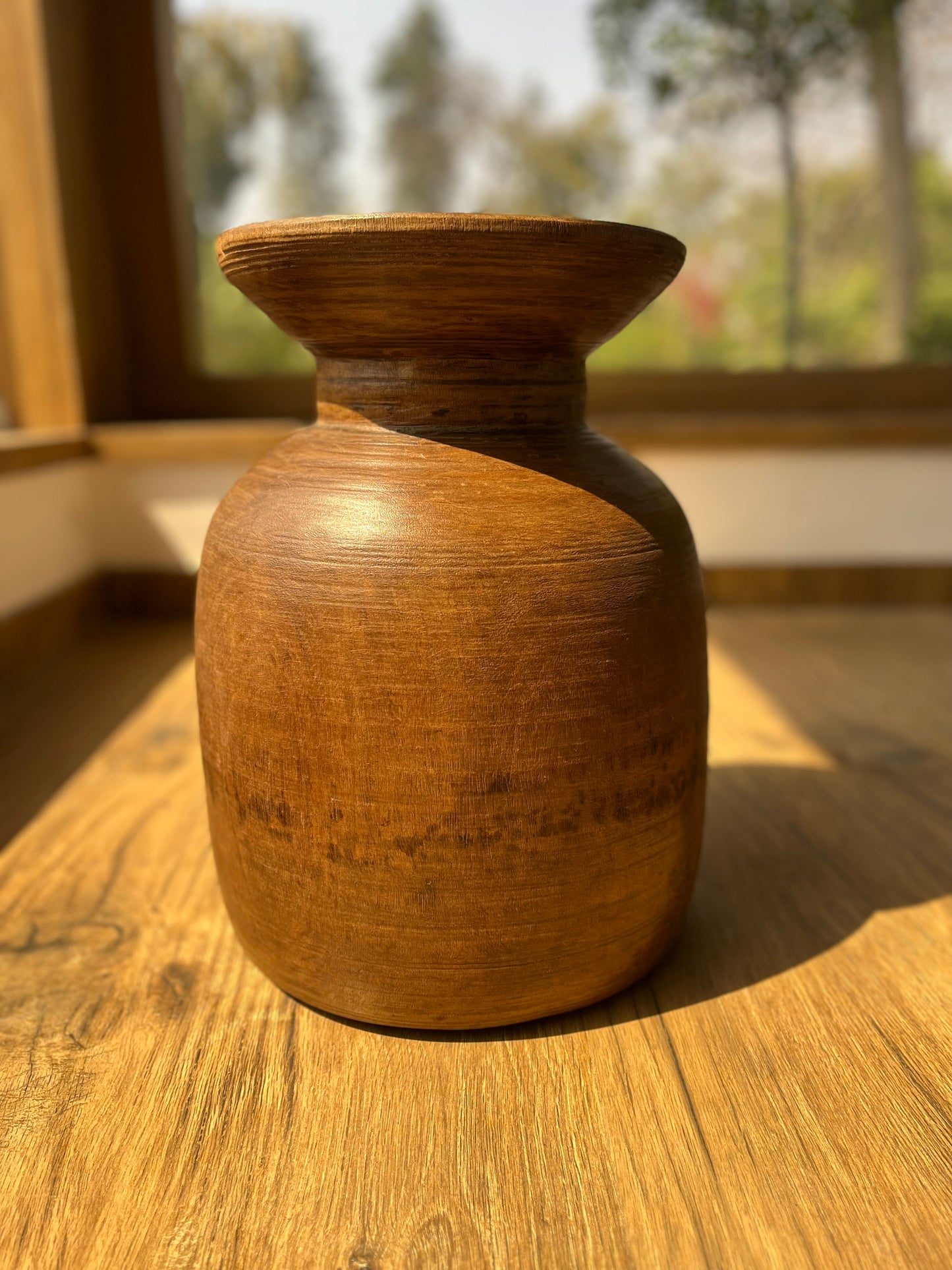 Old Teak Wood Flower Decor Pot