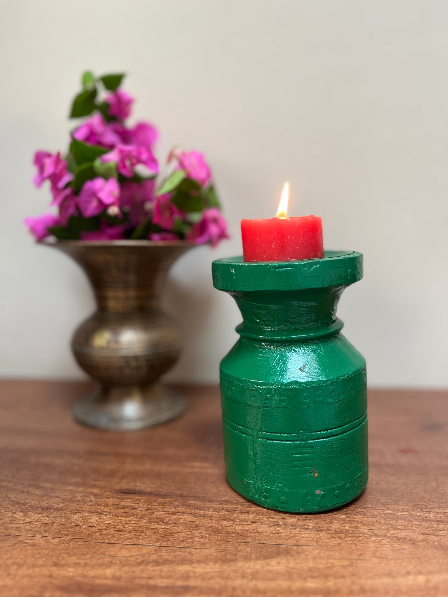 Wooden Green Candle holder