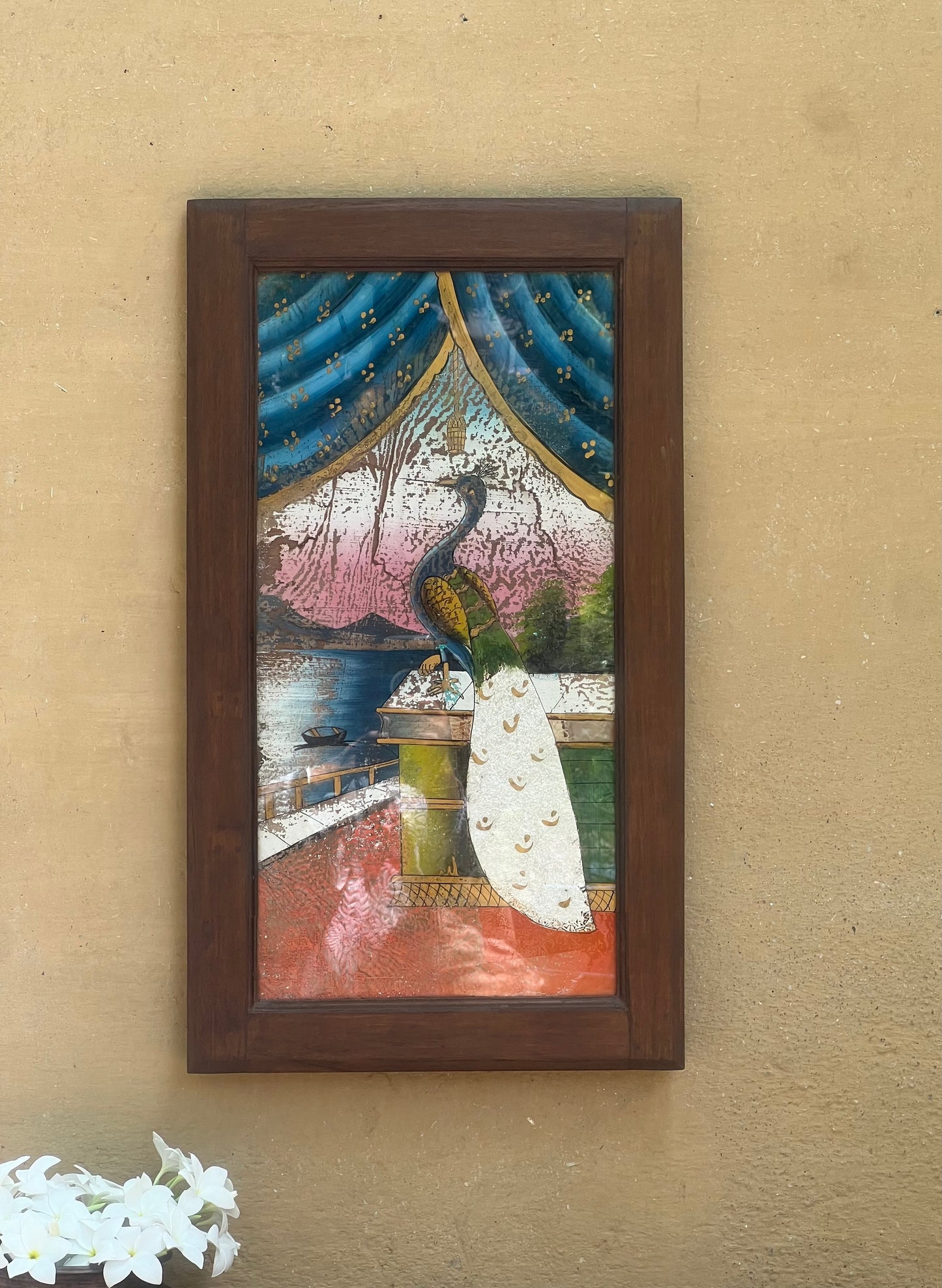 Vintage Peacock Glass Painting ￼