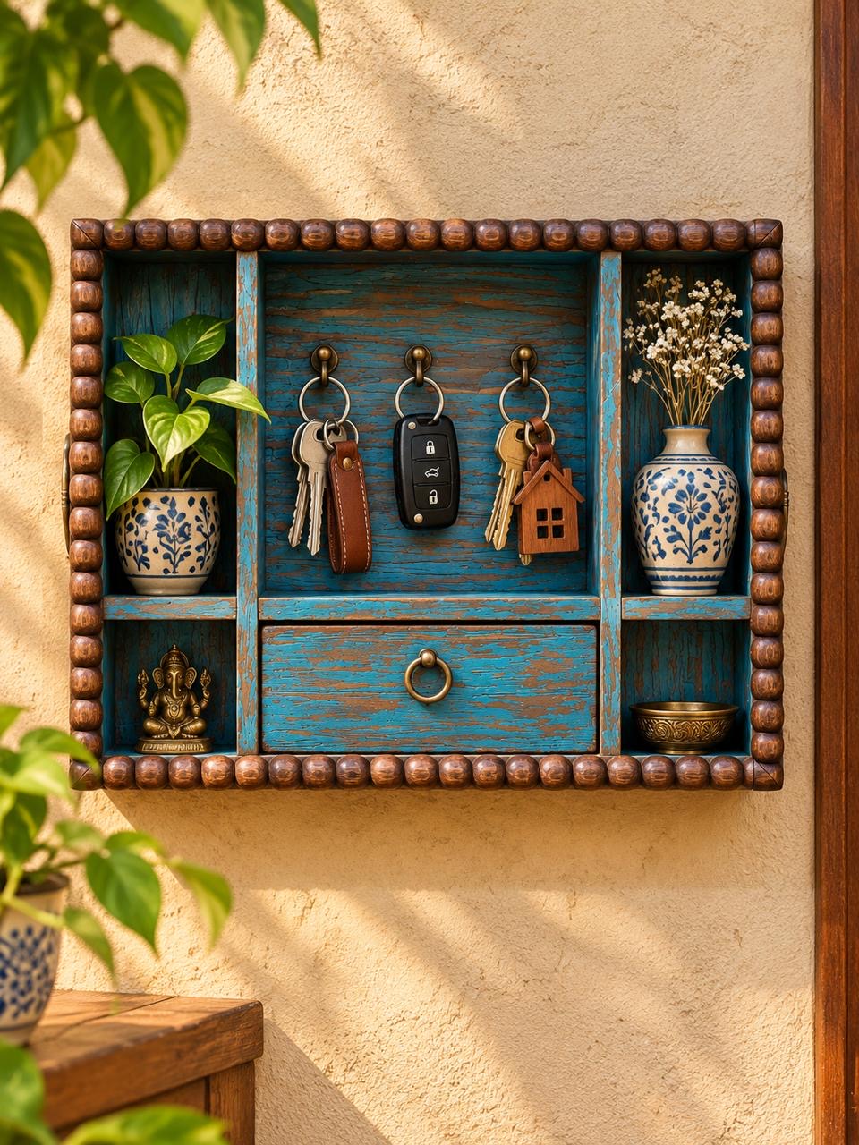 Wooden Blue Wall shelf