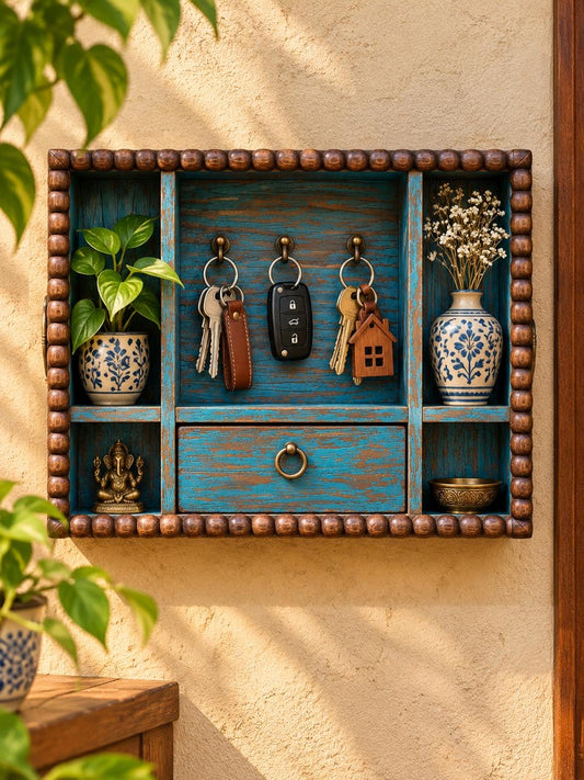 Wooden Blue Wall shelf