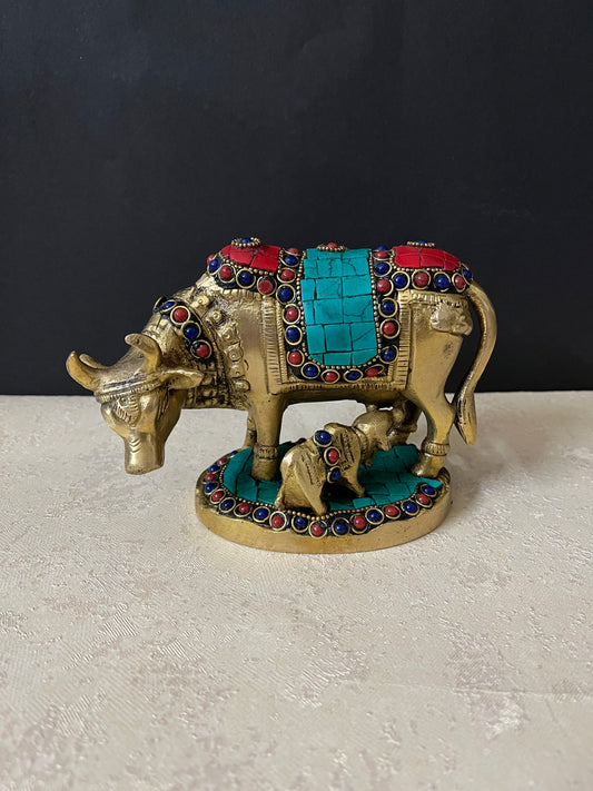 Brass Holy Nandi With Calf Handcrafted