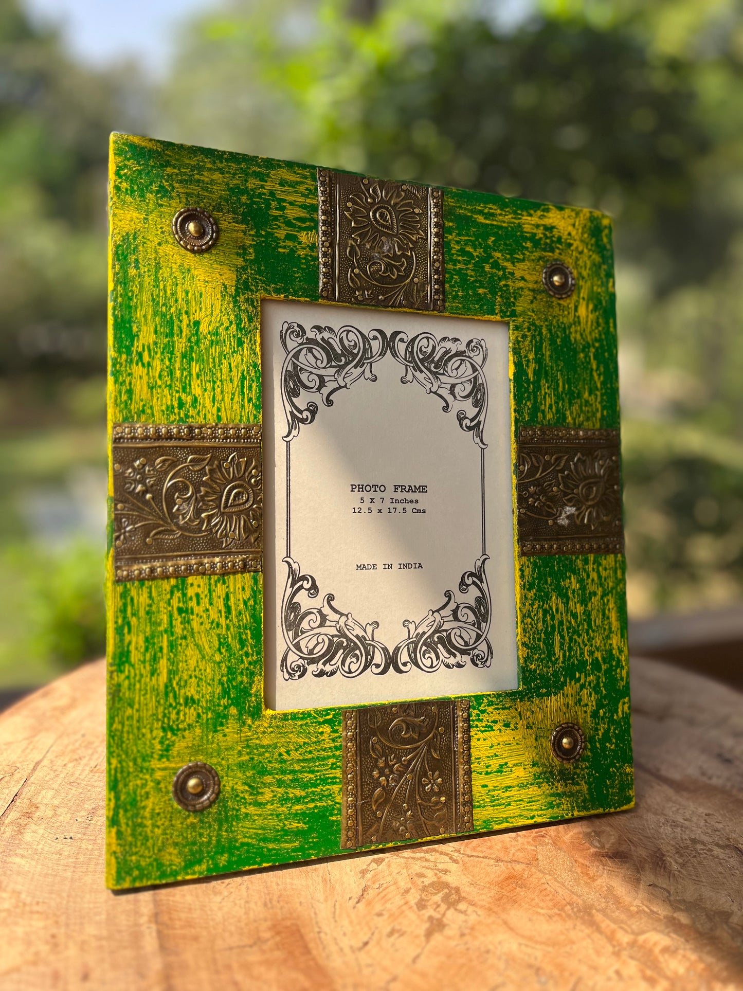 Wood Green Brass Mughal Photo Frame  5”X7”