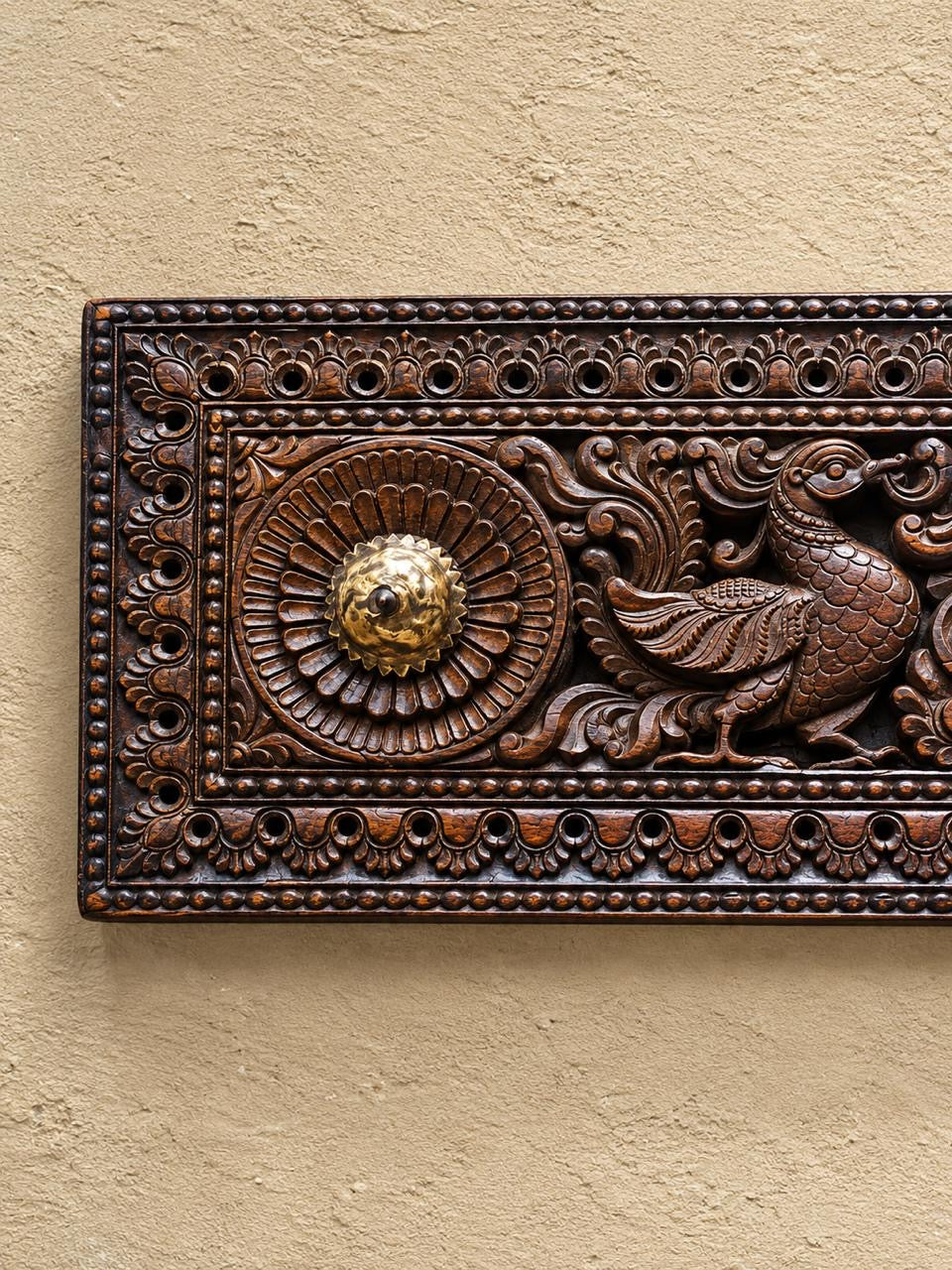 Hand Carved Peacock Panel ￼