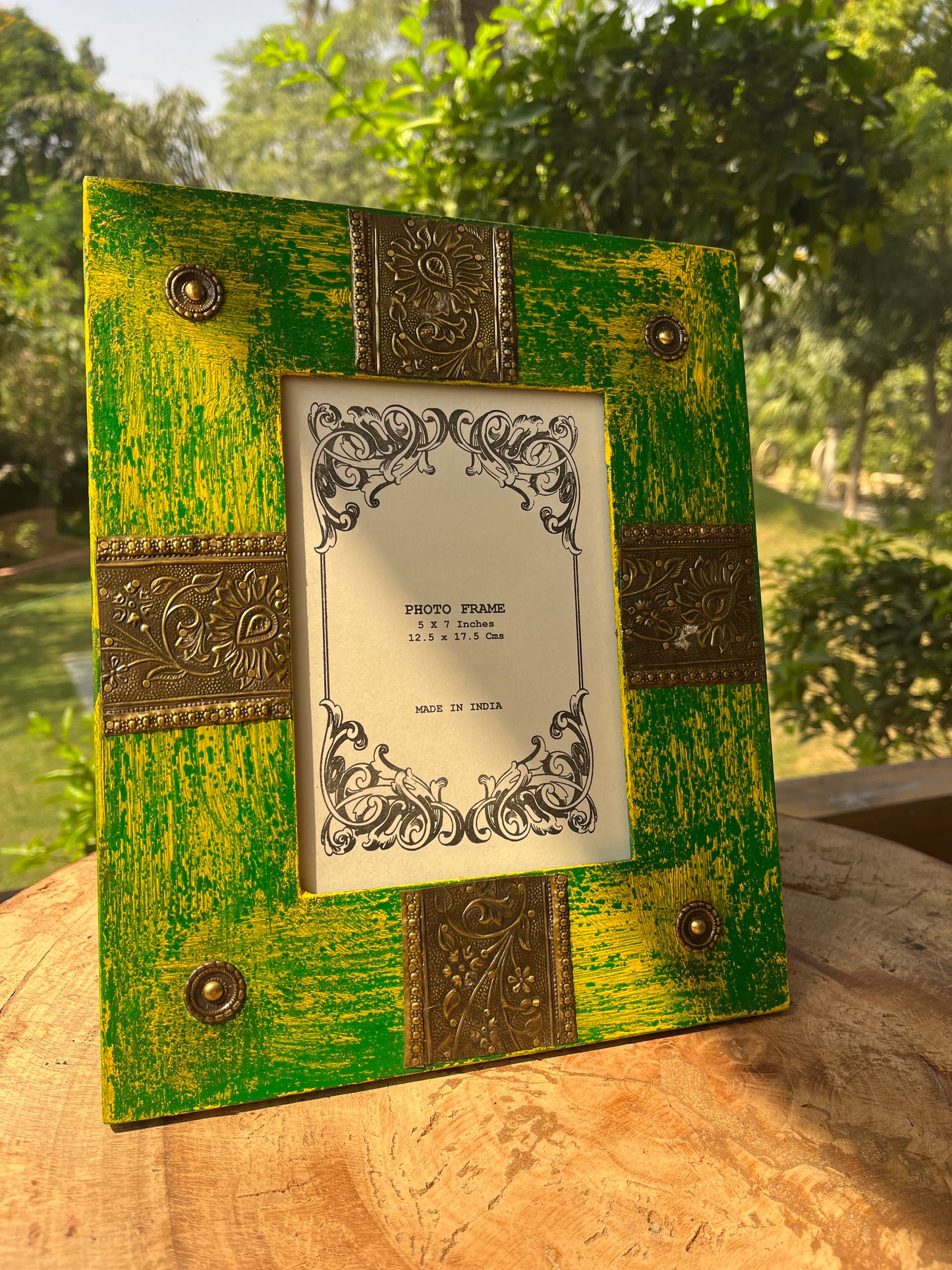 Wood Green Brass Mughal Photo Frame  5”X7”