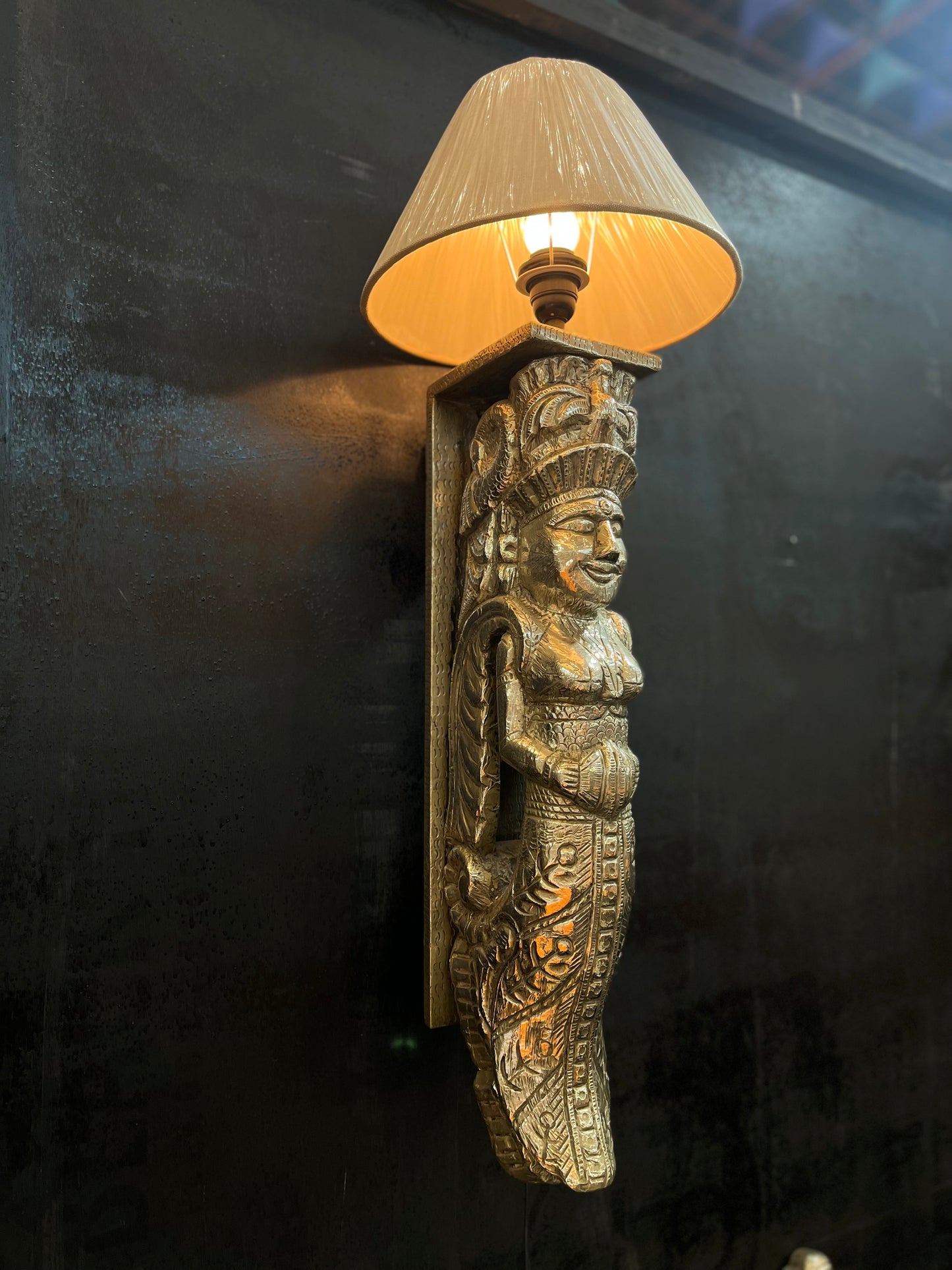 wooden german Silver Angel Wall Lamp