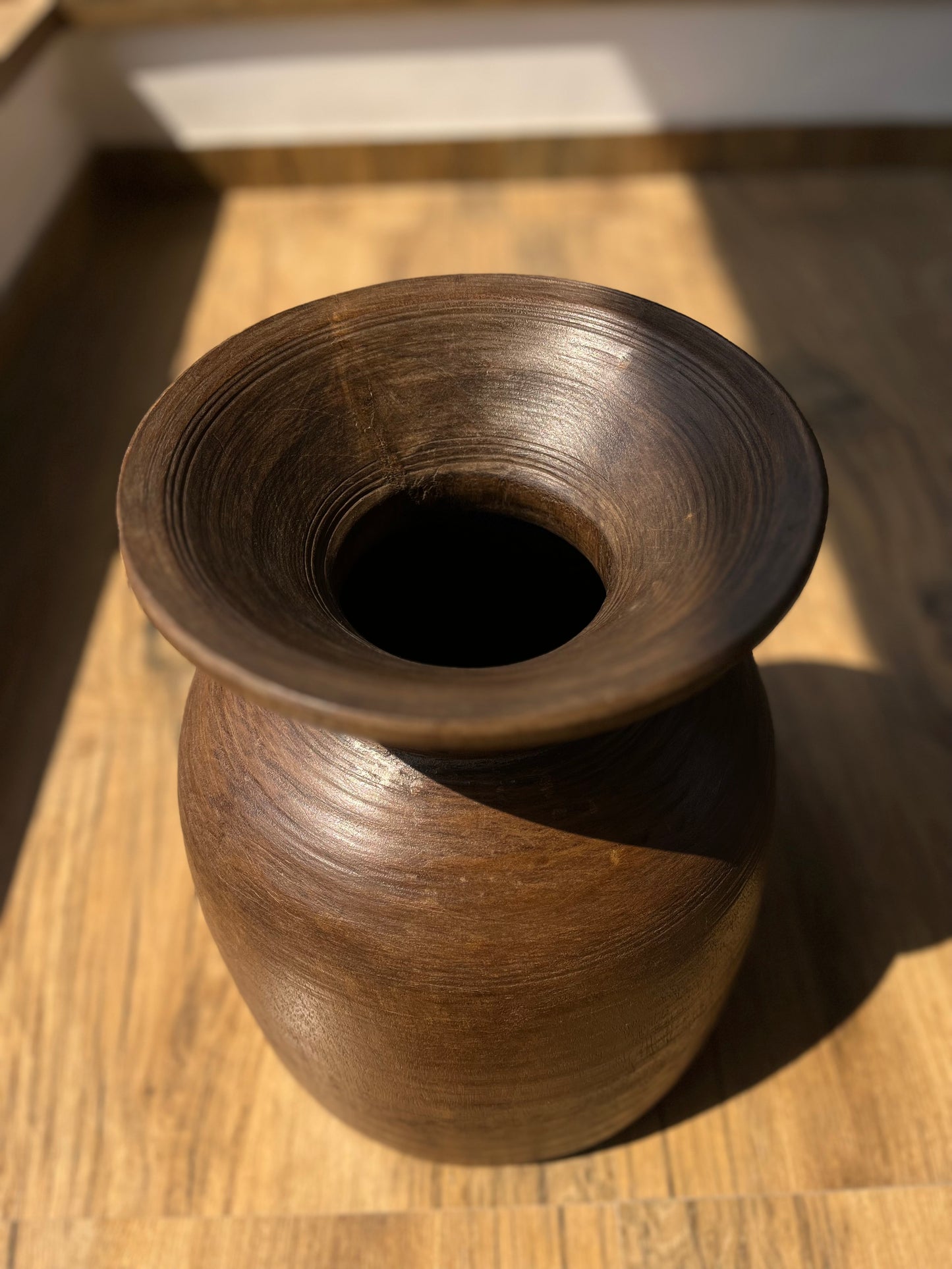 Old Teak Wood Flower Decor Pot