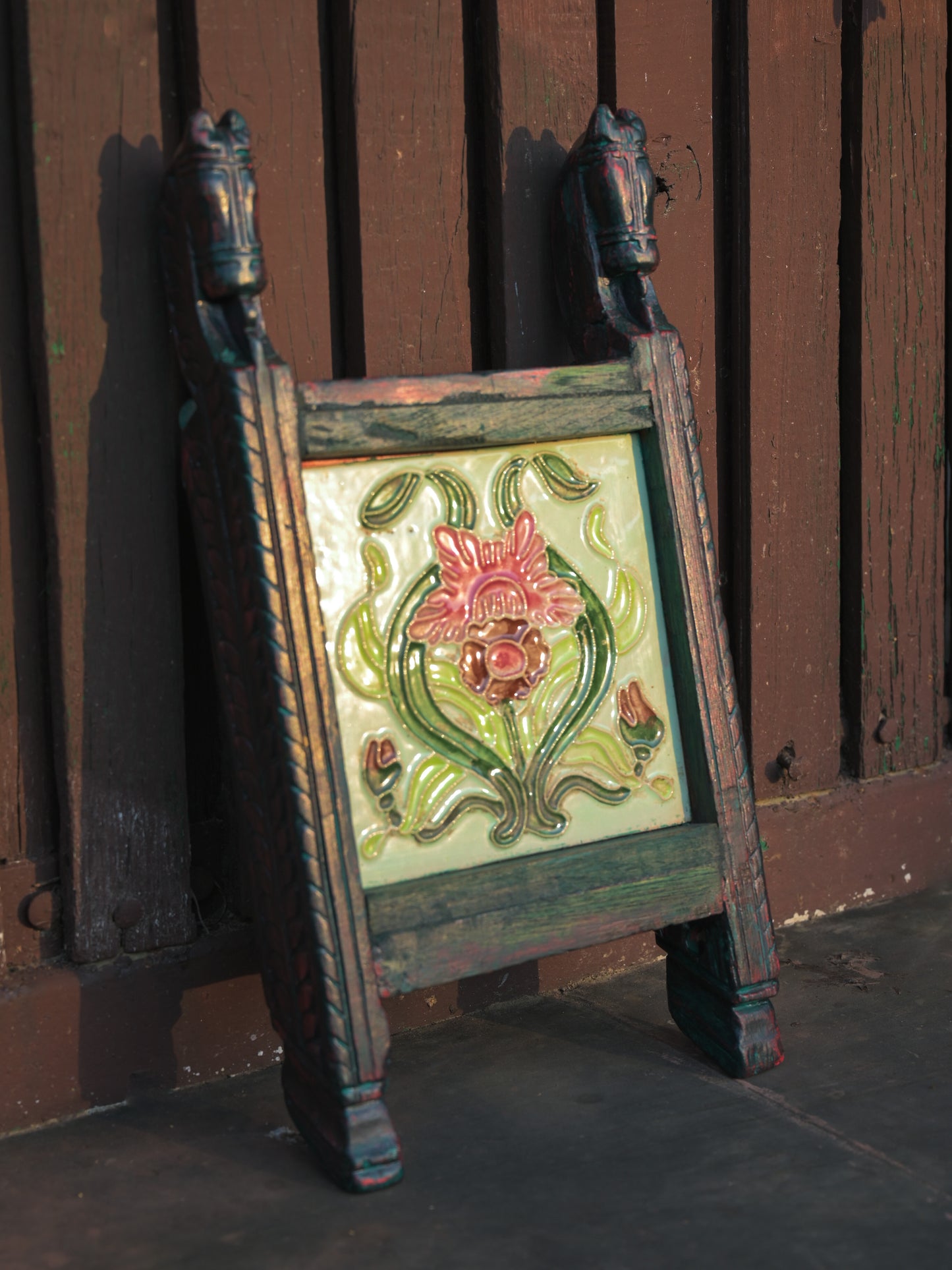 Vintage Japnese Flowers Tile  Decor Frame