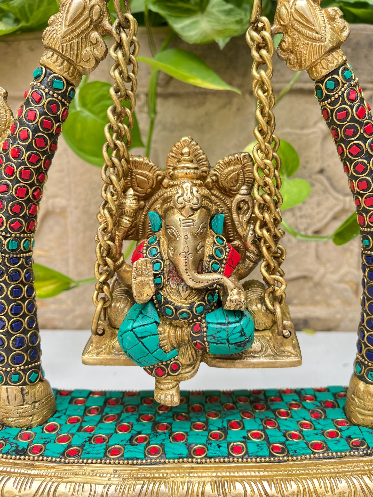 Brass Ganesha Swing with Stone Work