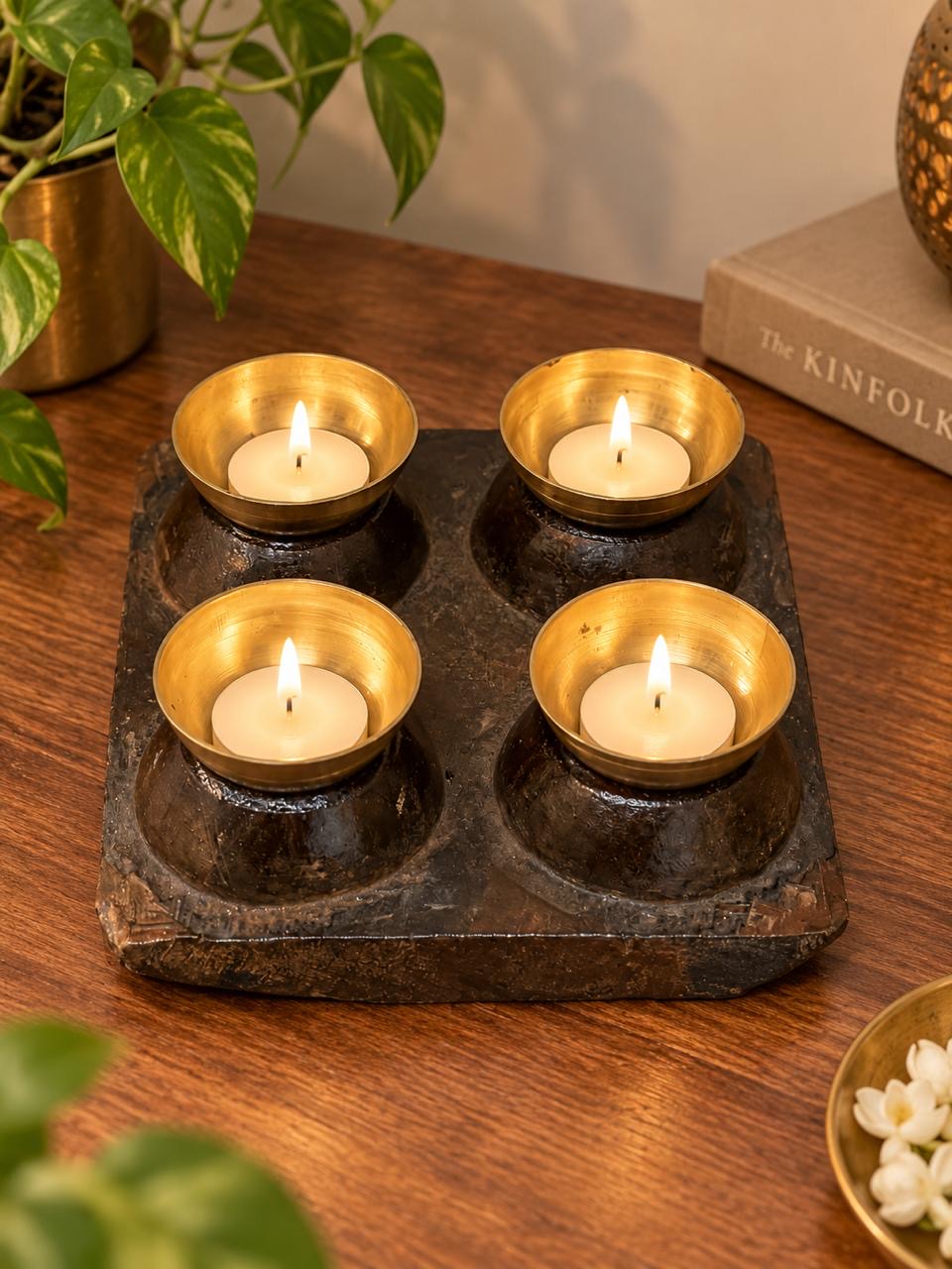 Old Brass Diya Holder ￼