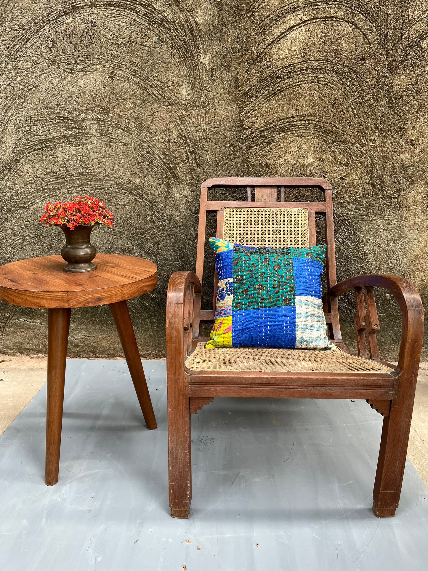 Old Teak Wood Cane Chair