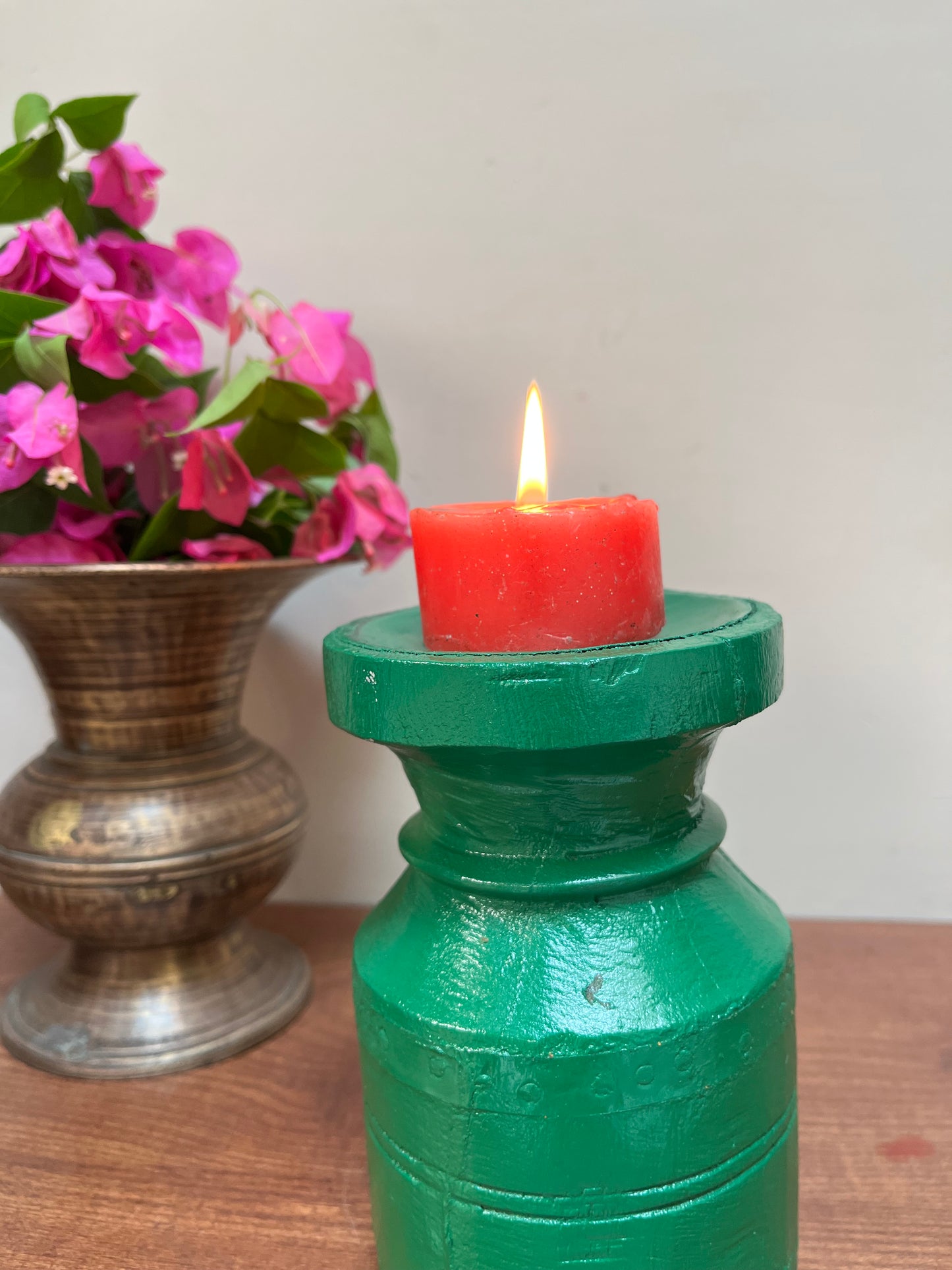 Wooden Green Candle holder