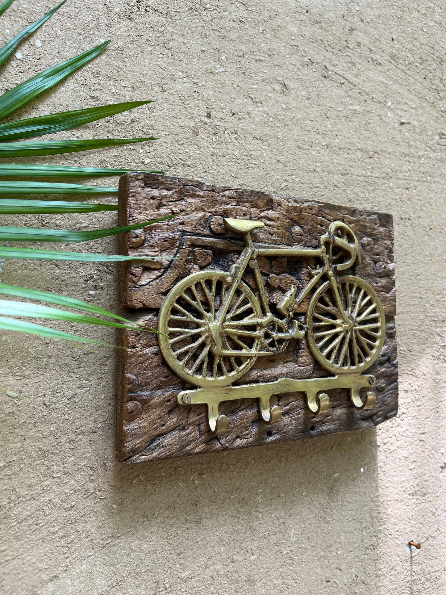 Wooden Wall Panel With Brass Cycle Hook