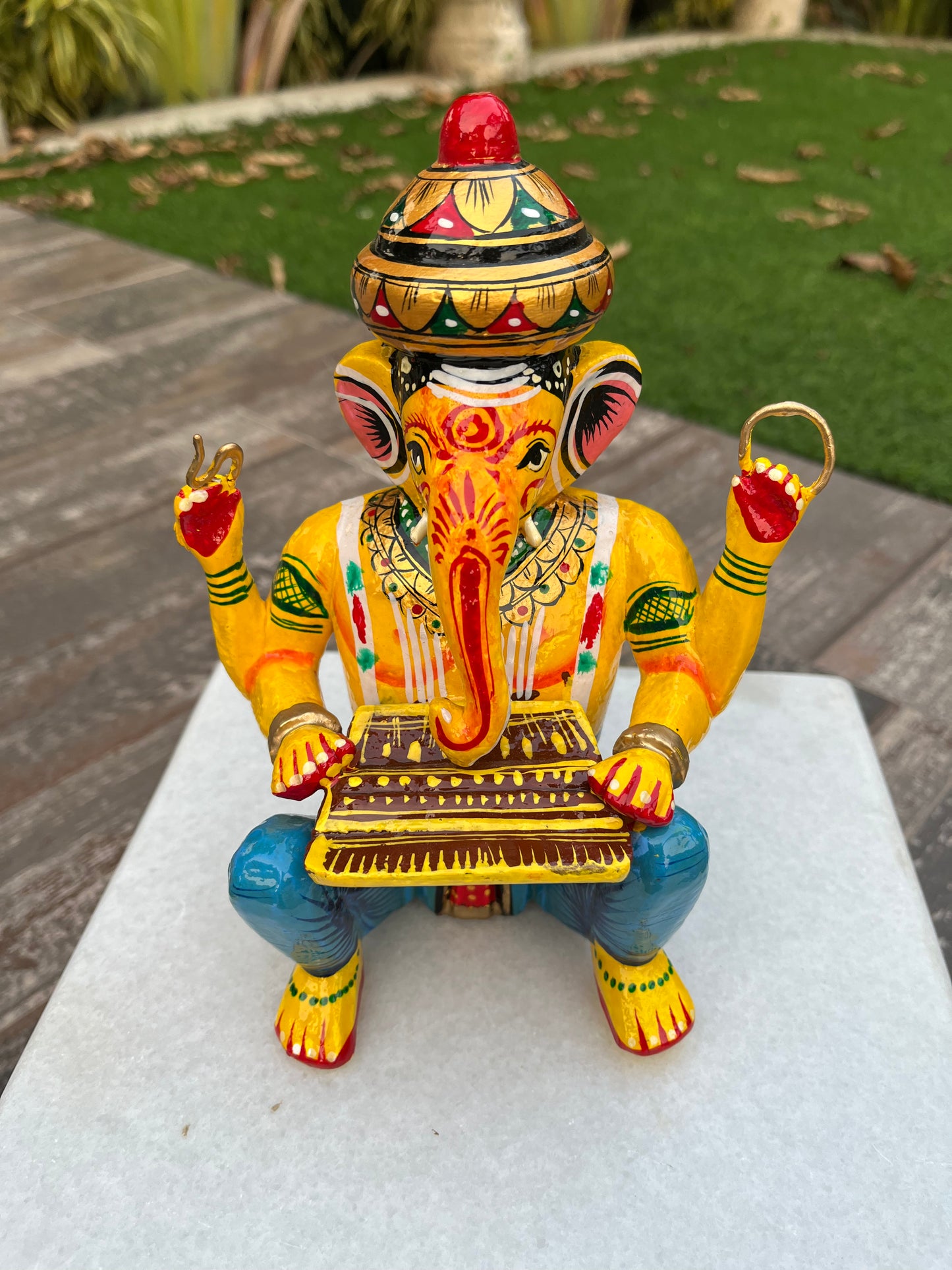 Wooden hand painted Musical instruments Ganesha