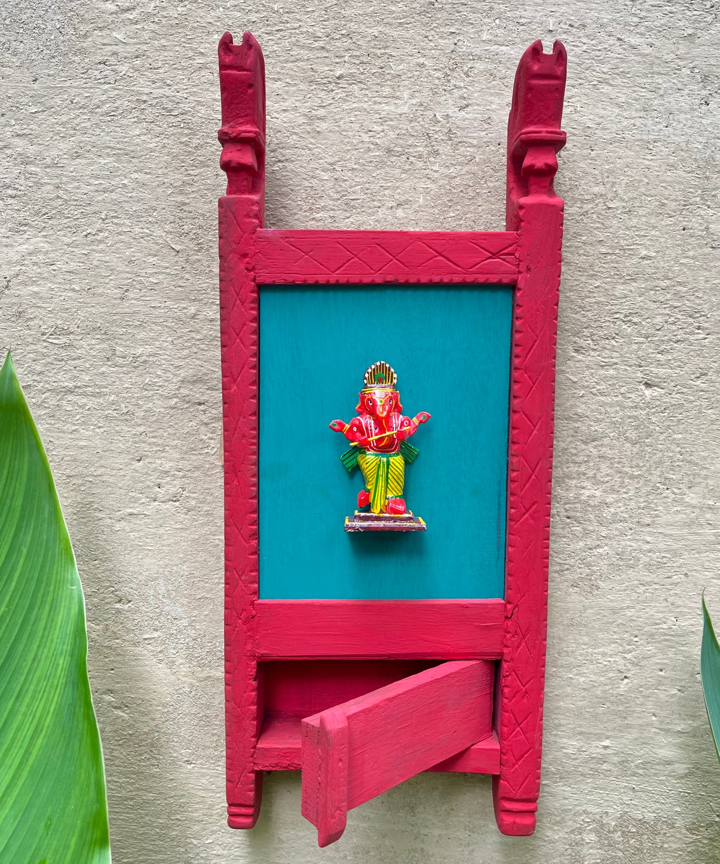Vintage Wood Gujarati Frame With Ganesha