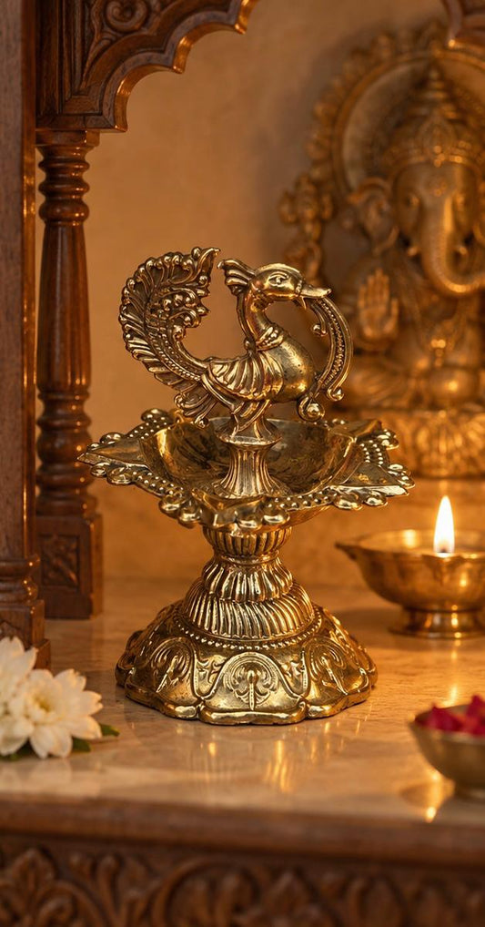 Brass Peacock Diya ￼