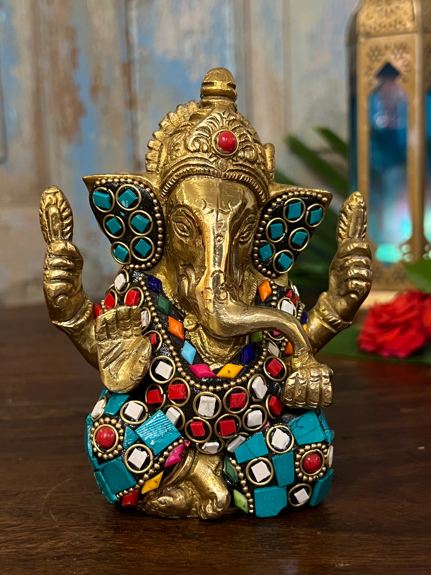 Brass Divine Ganesh Stone Work